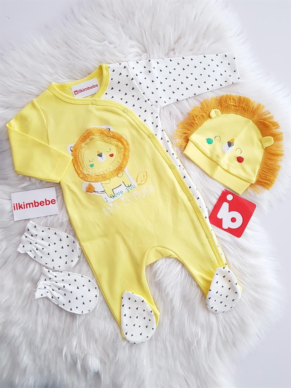 Sleepy Lion 3-Piece Baby Jumpsuit Set | Hat, Mittens & Romper (3–6M)