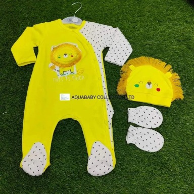 Sleepy Lion 3-Piece Baby Jumpsuit Set | Hat, Mittens & Romper (3–6M)