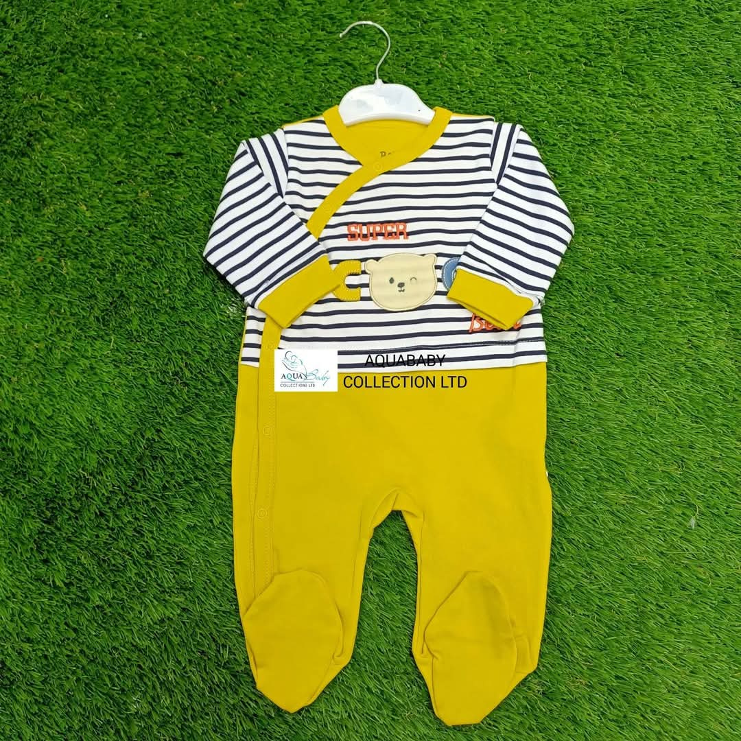Super Bear Striped Baby Romper | Footed Infant Jumpsuit (3–6M)
