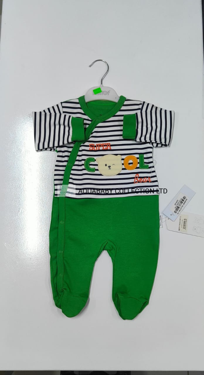 Super Bear Striped Baby Romper | Footed Infant Jumpsuit (3–6M)