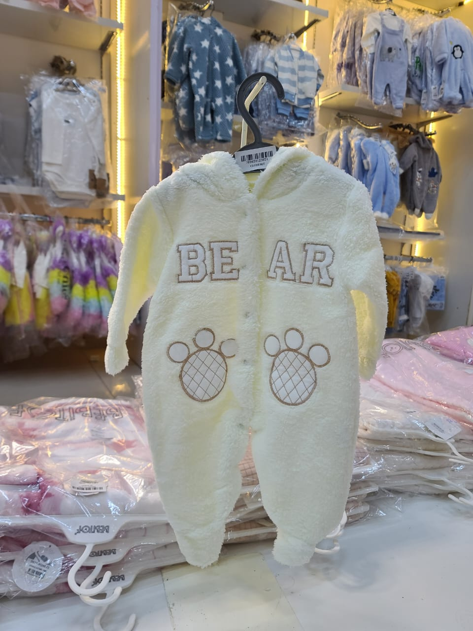 Heavy Fleece Hooded Baby Rompers with Cotton Lining – Warm Winter Baby Jumpsuits (3–6 Months)