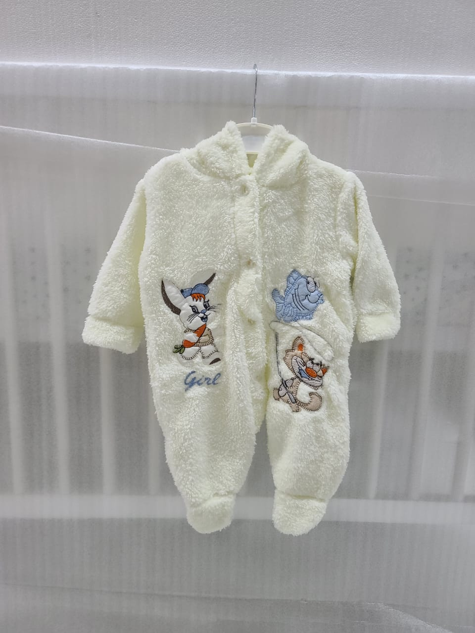 Heavy Fleece Hooded Baby Rompers with Cotton Lining – Warm Winter Baby Jumpsuits (3–6 Months)