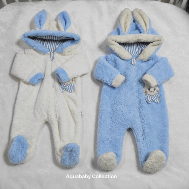 Rabbit Ears Plush Baby Romper – Heavy Fleece Hooded Jumpsuit for Babies