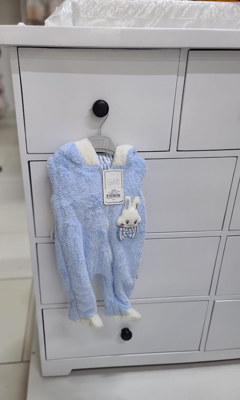 Rabbit Ears Plush Baby Romper – Heavy Fleece Hooded Jumpsuit for Babies