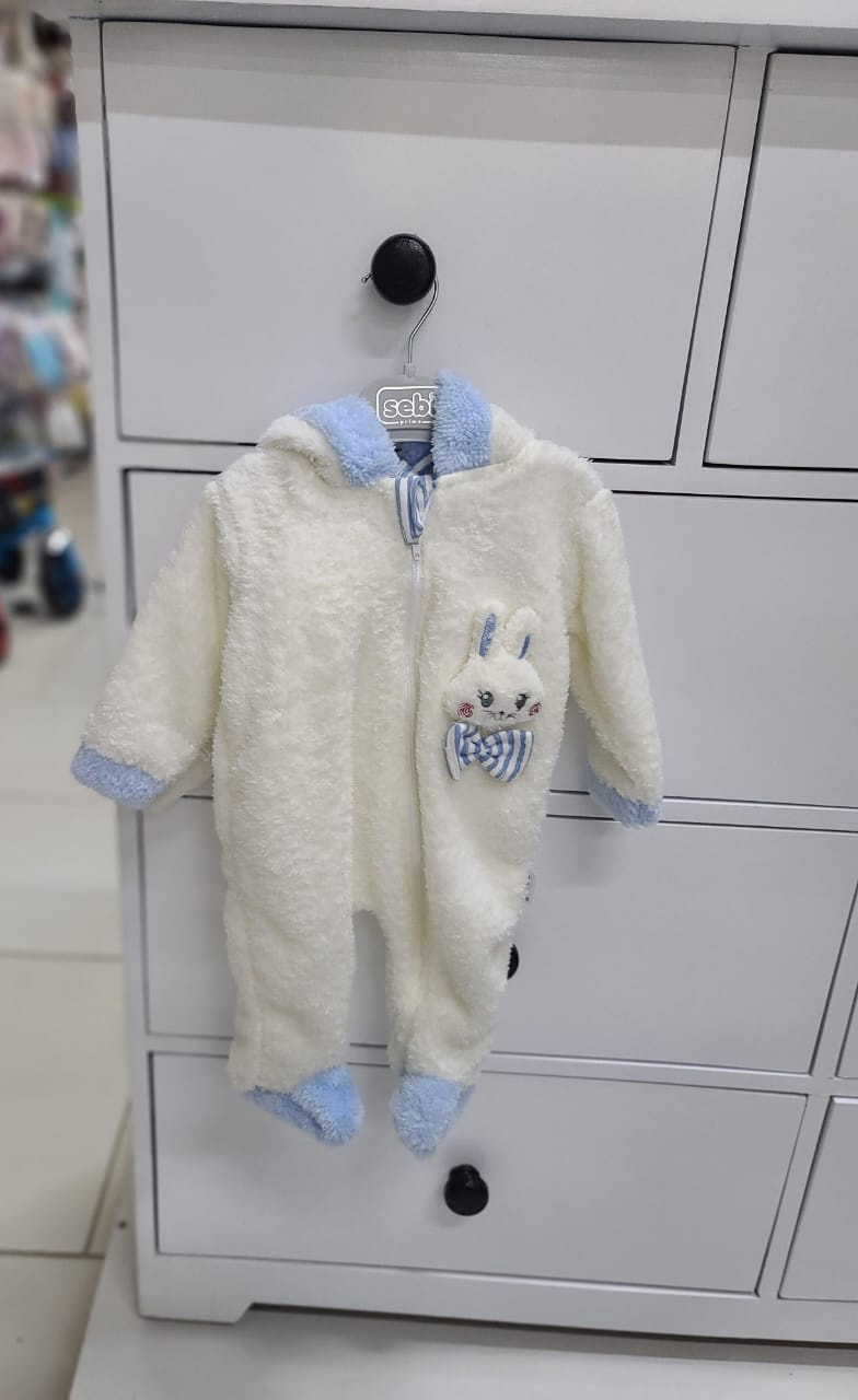 Rabbit Ears Plush Baby Romper – Heavy Fleece Hooded Jumpsuit for Babies