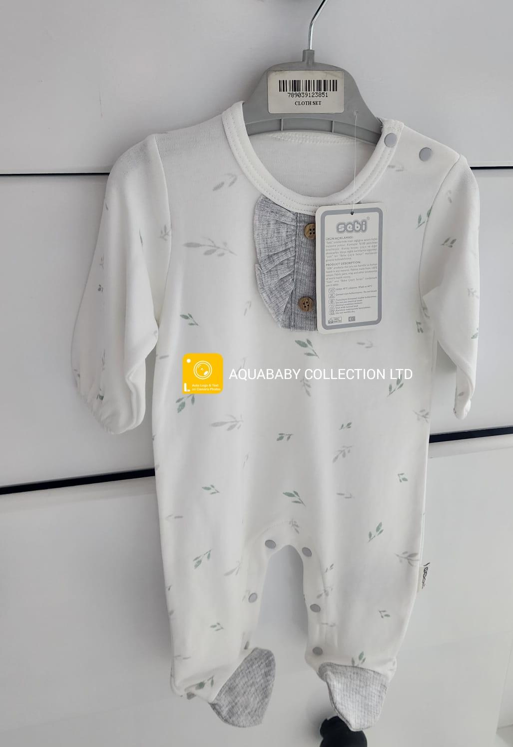 Sebi Olive Leaf Baby Romper | Soft Cotton Footie 3–5