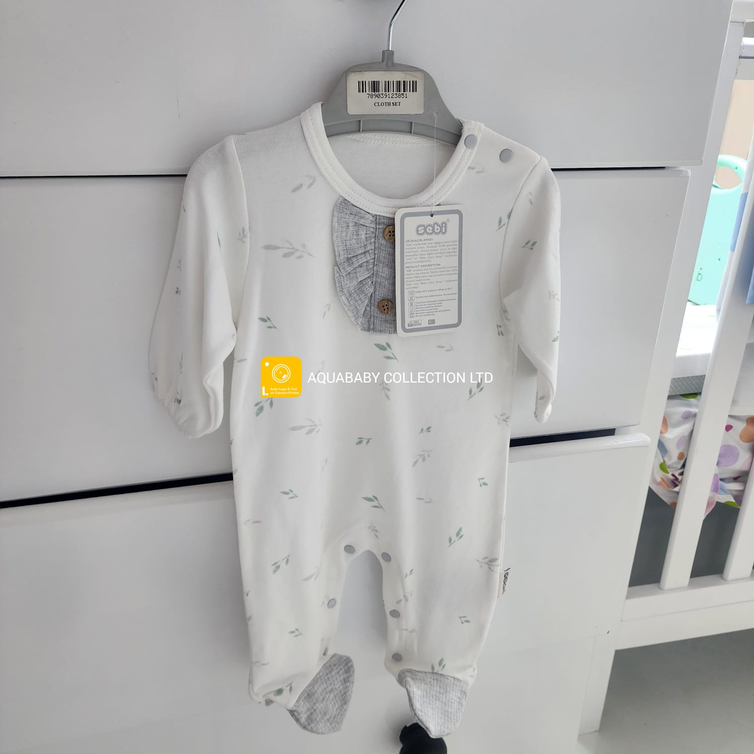 Sebi Olive Leaf Baby Romper | Soft Cotton Footie 3–5