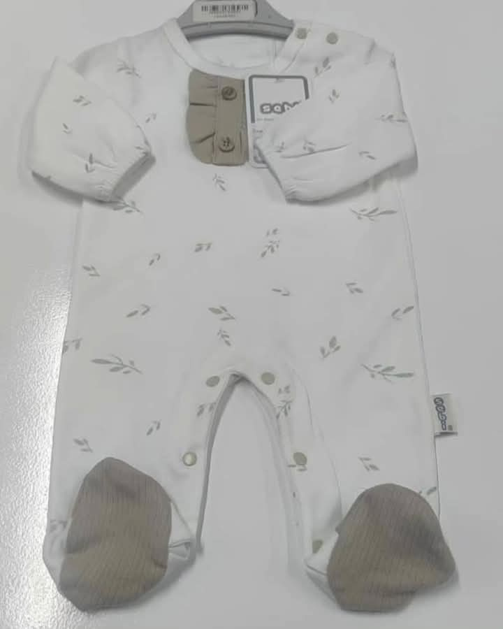 Sebi Olive Leaf Baby Romper | Soft Cotton Footie 3–5