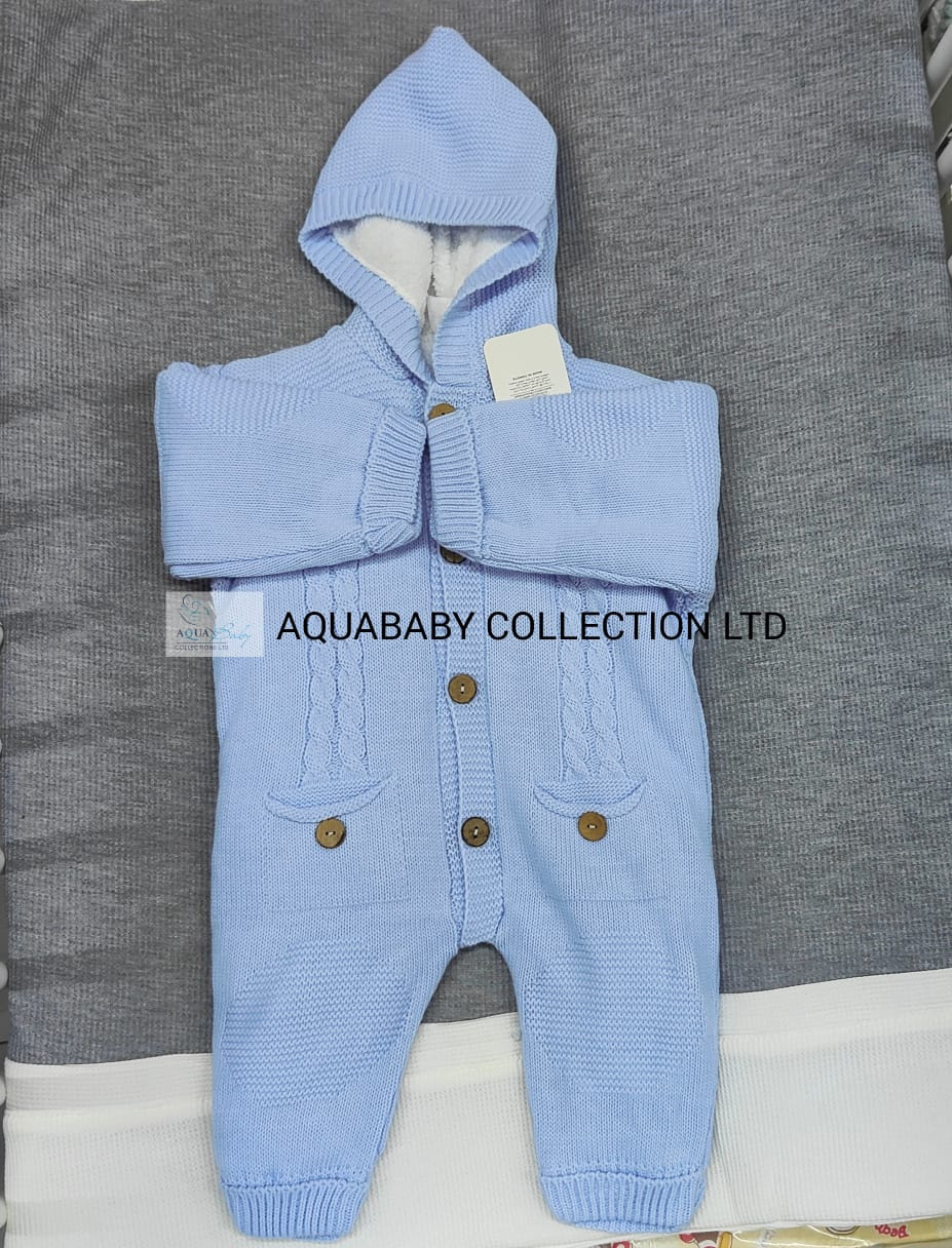 Cable Knit Baby Romper | Hooded Thermal Pramsuit 9–12M