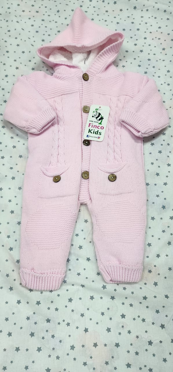 Cable Knit Baby Romper | Hooded Thermal Pramsuit 9–12M