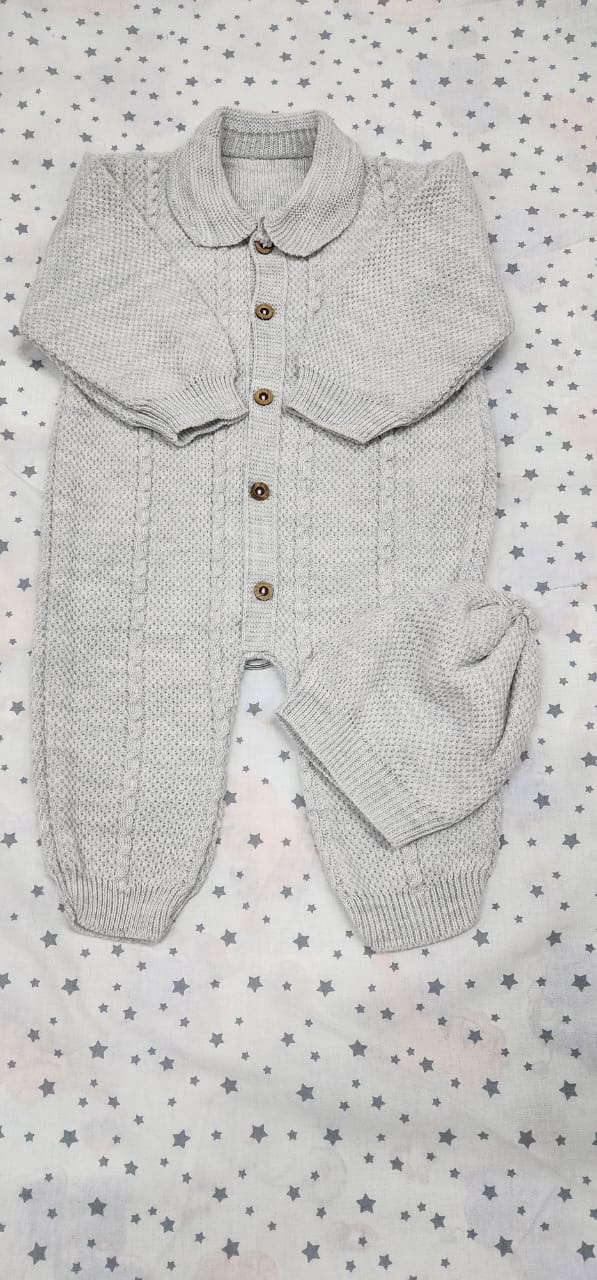 Knitted Baby Romper with Hat | Soft Infant Pram suit Set