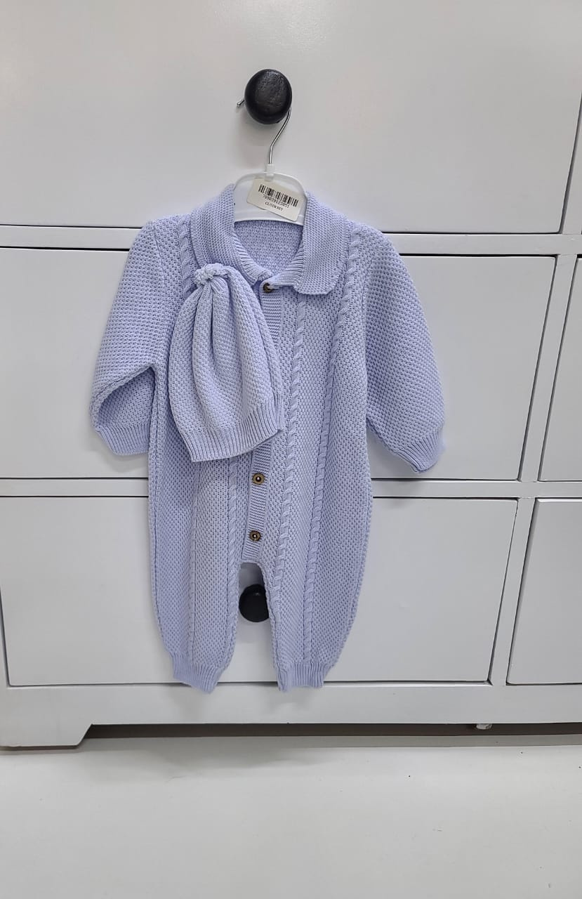 Knitted Baby Romper with Hat | Soft Infant Pram suit Set