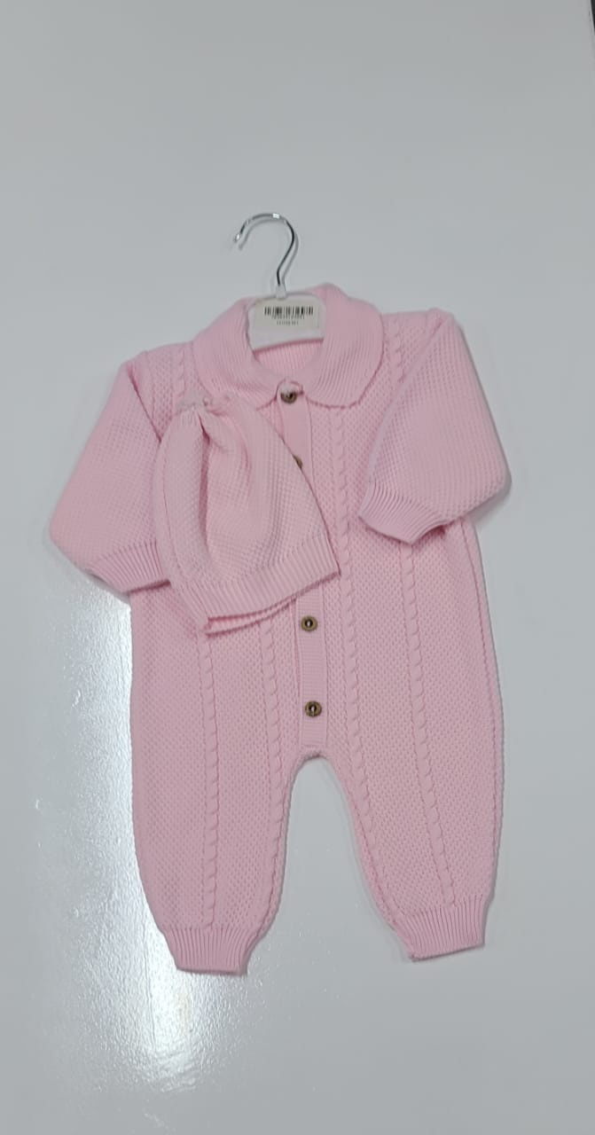 Knitted Baby Romper with Hat | Soft Infant Pram suit Set