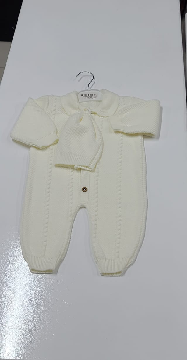 Knitted Baby Romper with Hat | Soft Infant Pram suit Set