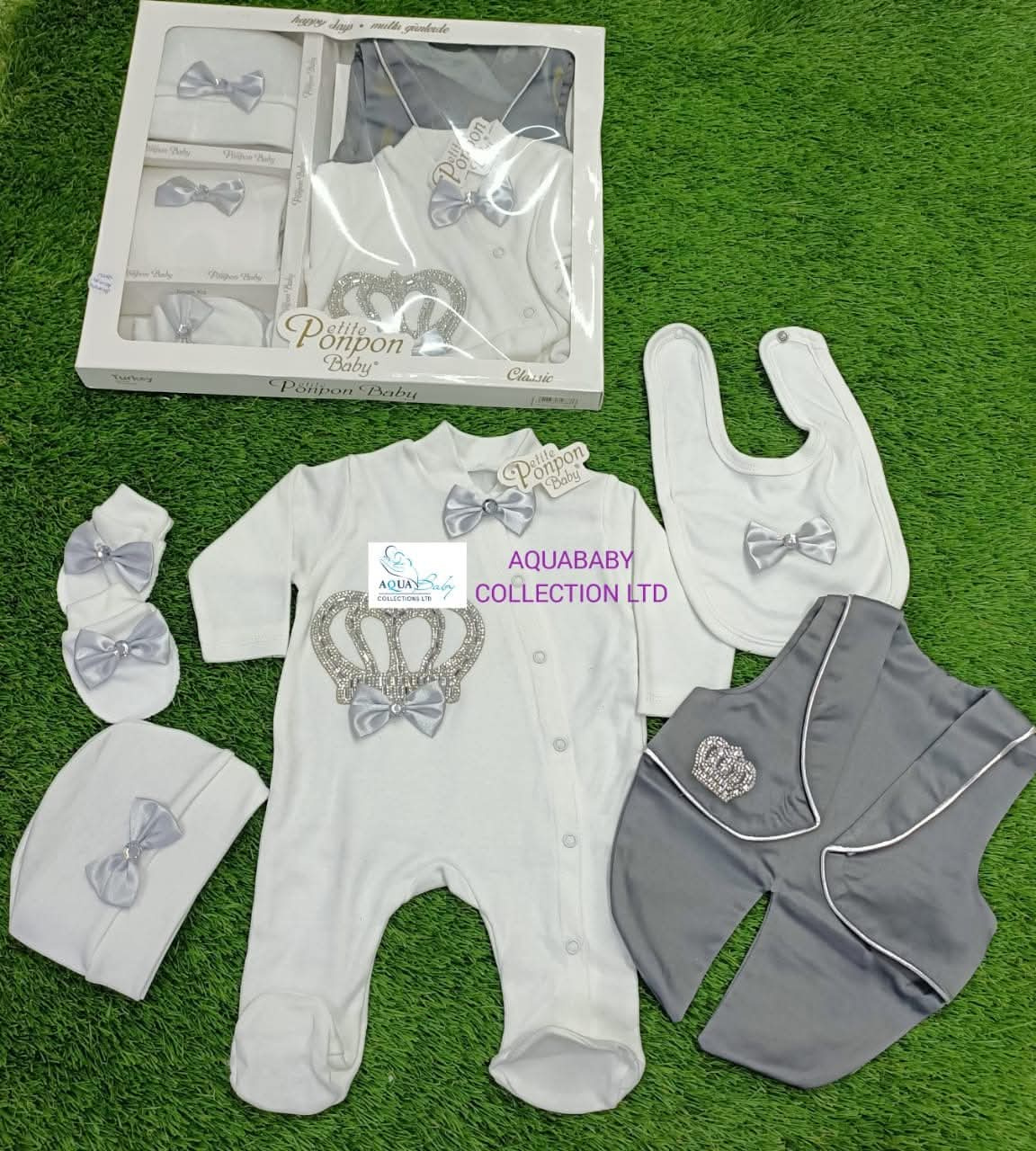 Jewels Crown Tuxedo Outfit 5-Piece Newborn Layette Gift Set for Baby Boys