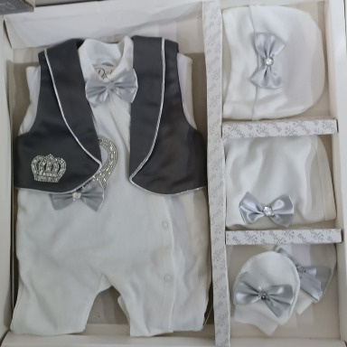 Jewels Crown Tuxedo Outfit 5-Piece Newborn Layette Gift Set for Baby Boys