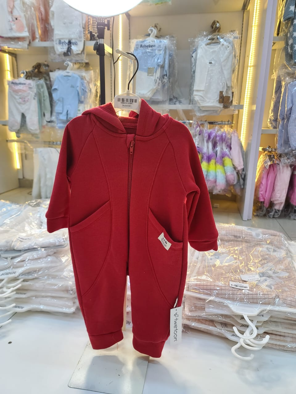 Red Hooded Baby Fleece Jumpsuit – Warm Thermal Romper for Babies & Toddlers