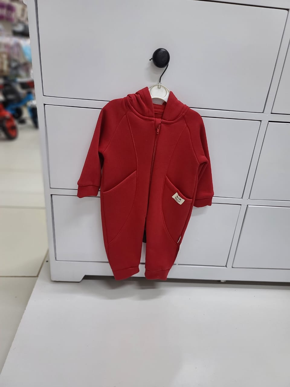 Red Hooded Baby Fleece Jumpsuit – Warm Thermal Romper for Babies & Toddlers