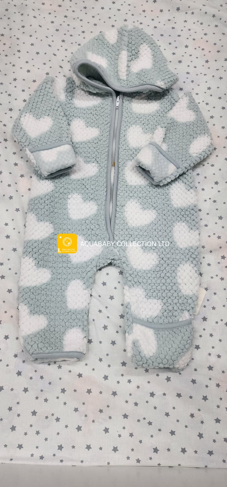 Heart Print Hooded Fleece Baby Romper – Warm Baby Jumpsuit 9–12M