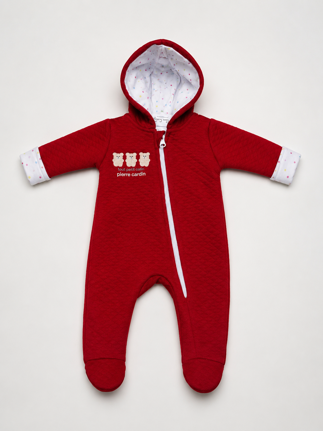 Pierre Cardin Baby Hooded Romper 6–9M – Quilted Footed Baby Jumpsuit
