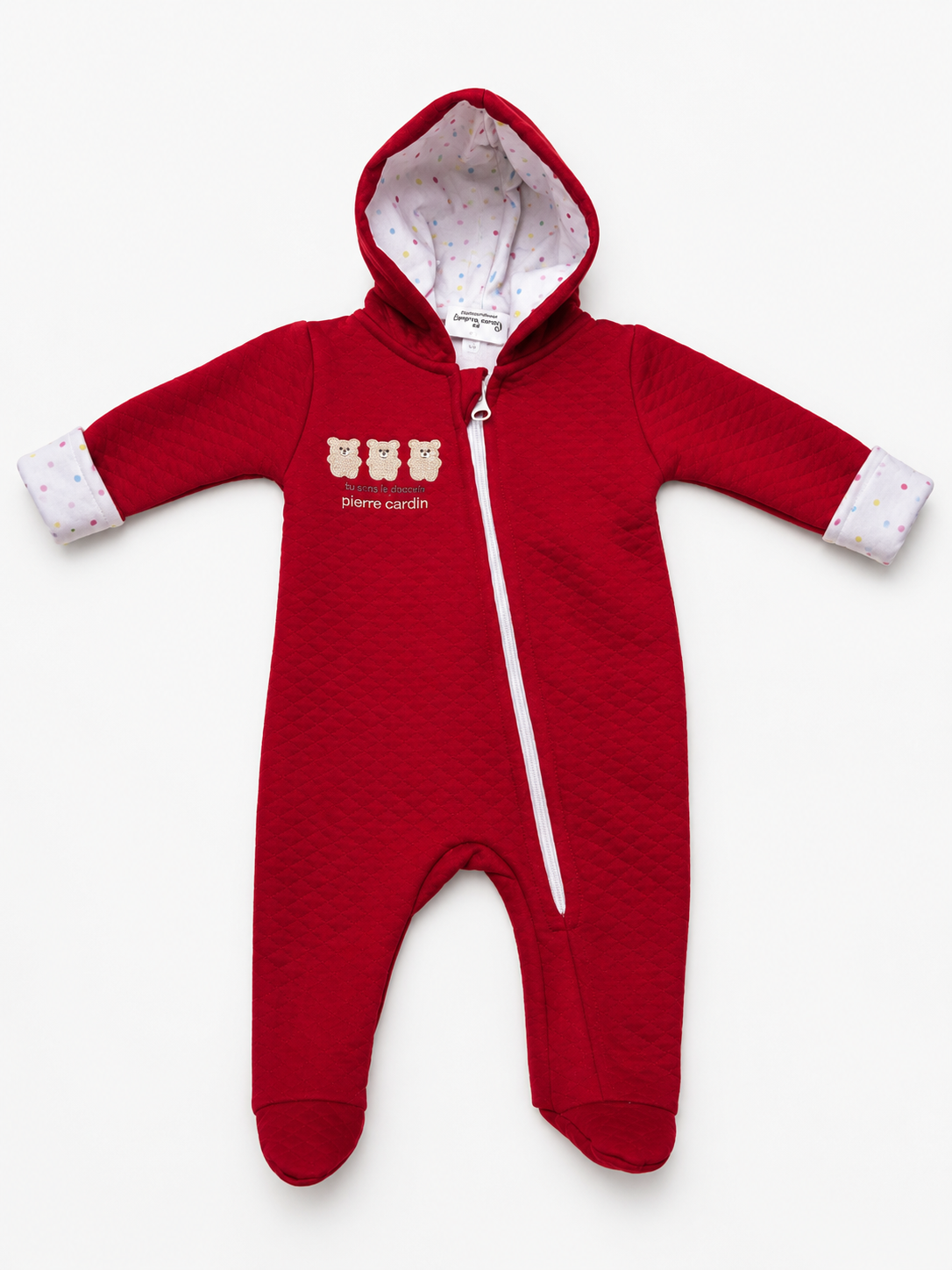Pierre Cardin Baby Hooded Romper 6–9M – Quilted Footed Baby Jumpsuit