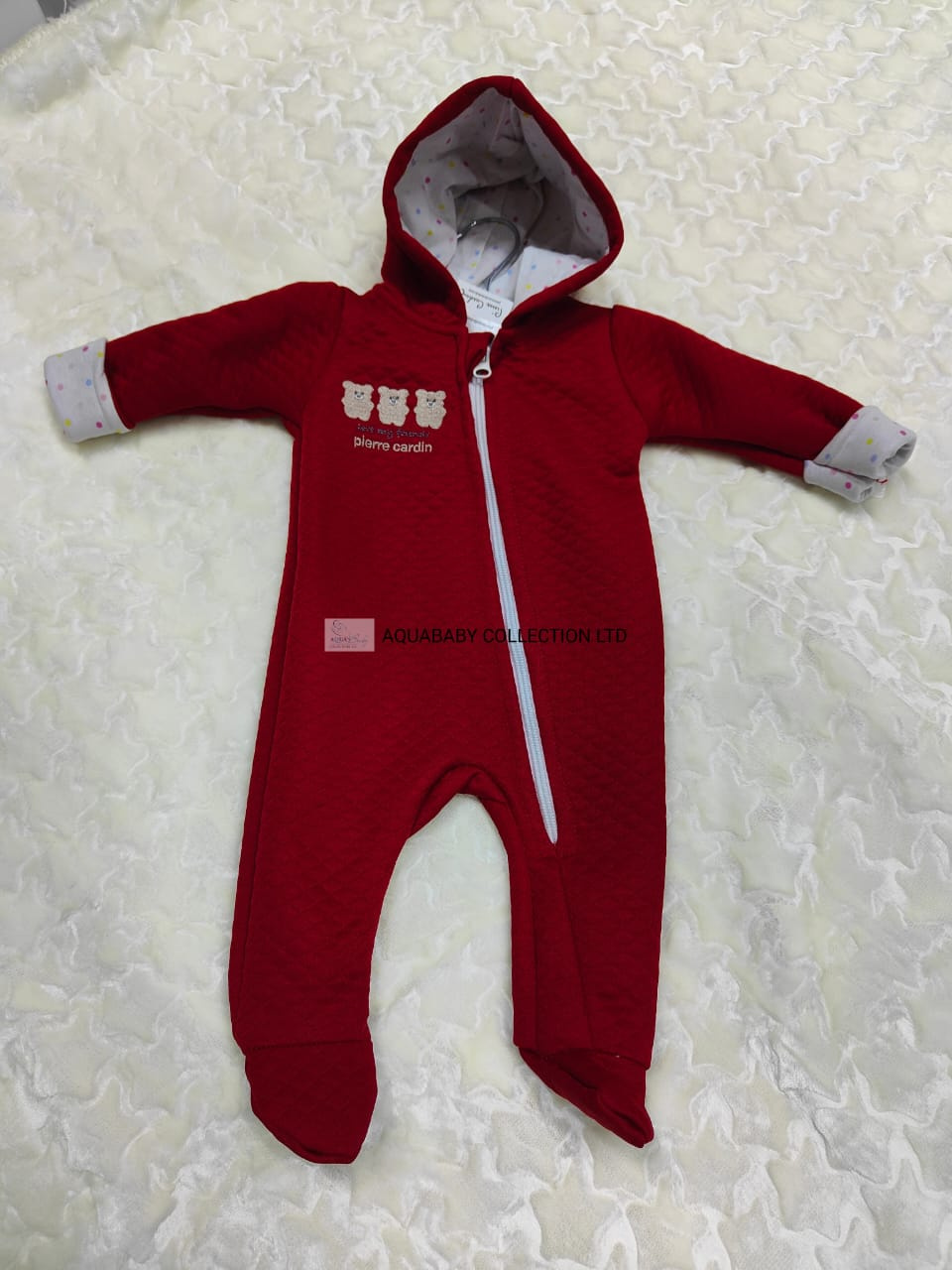 Pierre Cardin Baby Hooded Romper 6–9M – Quilted Footed Baby Jumpsuit