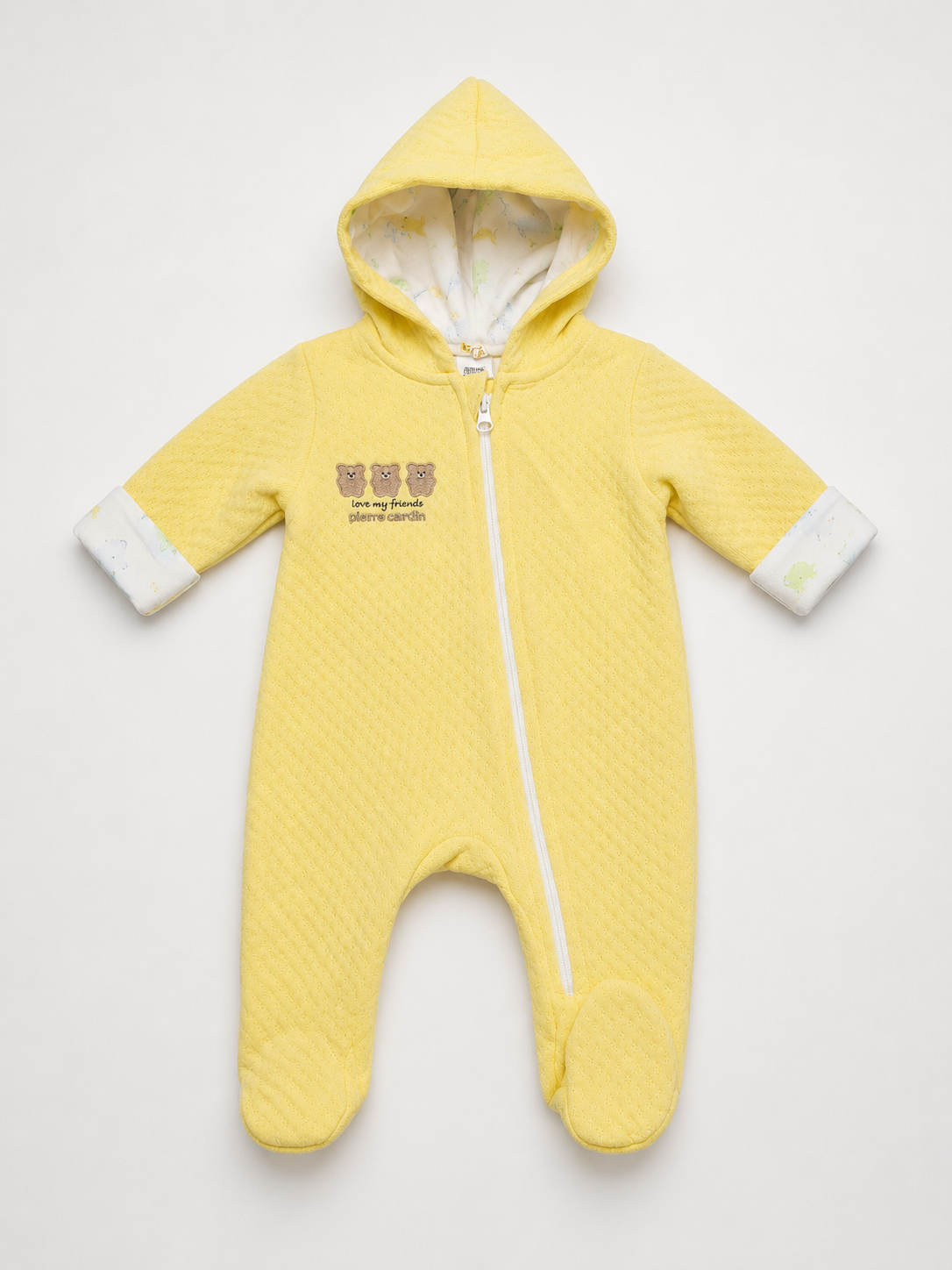 Pierre Cardin Yellow Baby Hooded Romper – Warm Footed Baby Jumpsuit