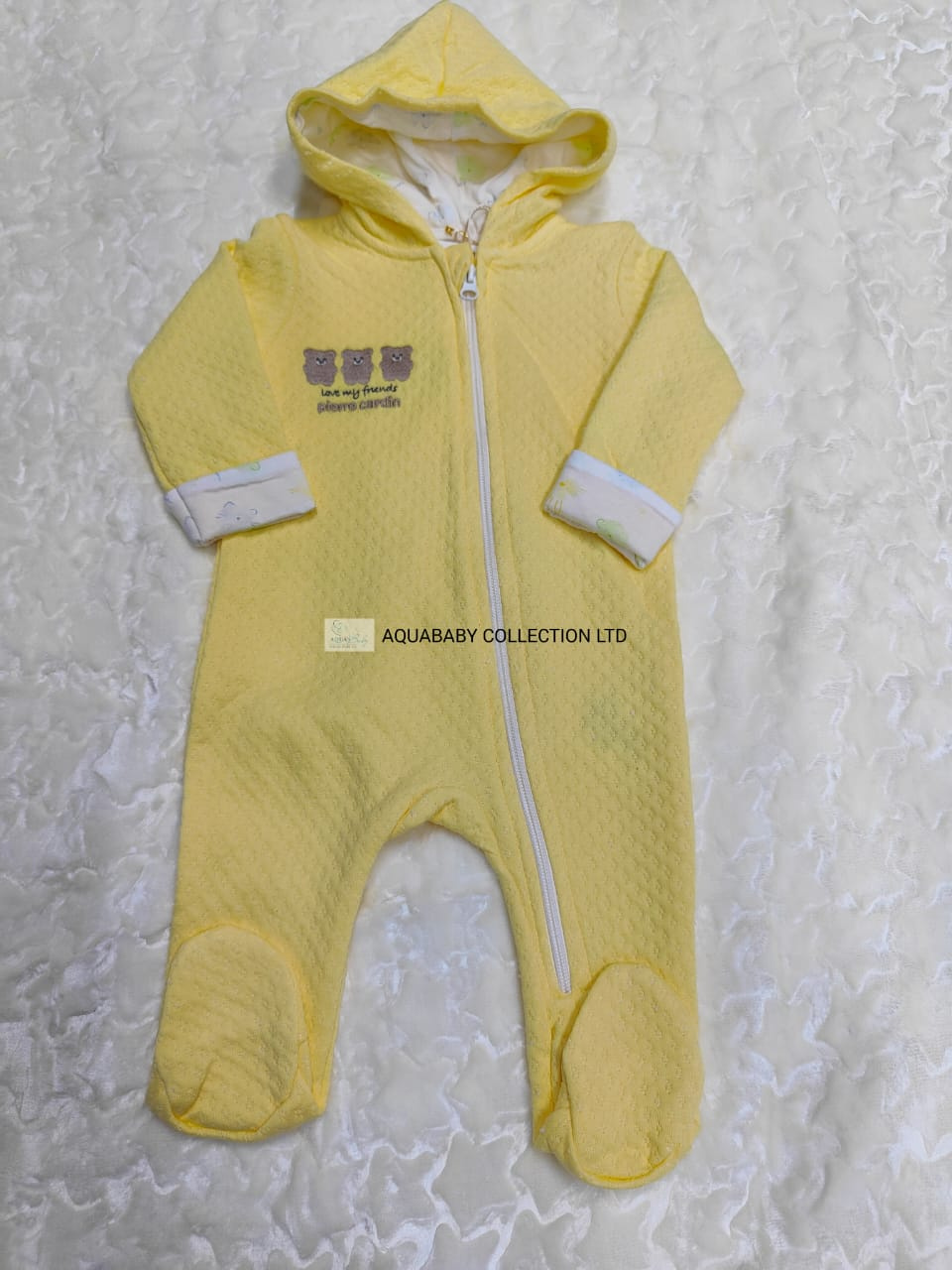 Pierre Cardin Yellow Baby Hooded Romper – Warm Footed Baby Jumpsuit