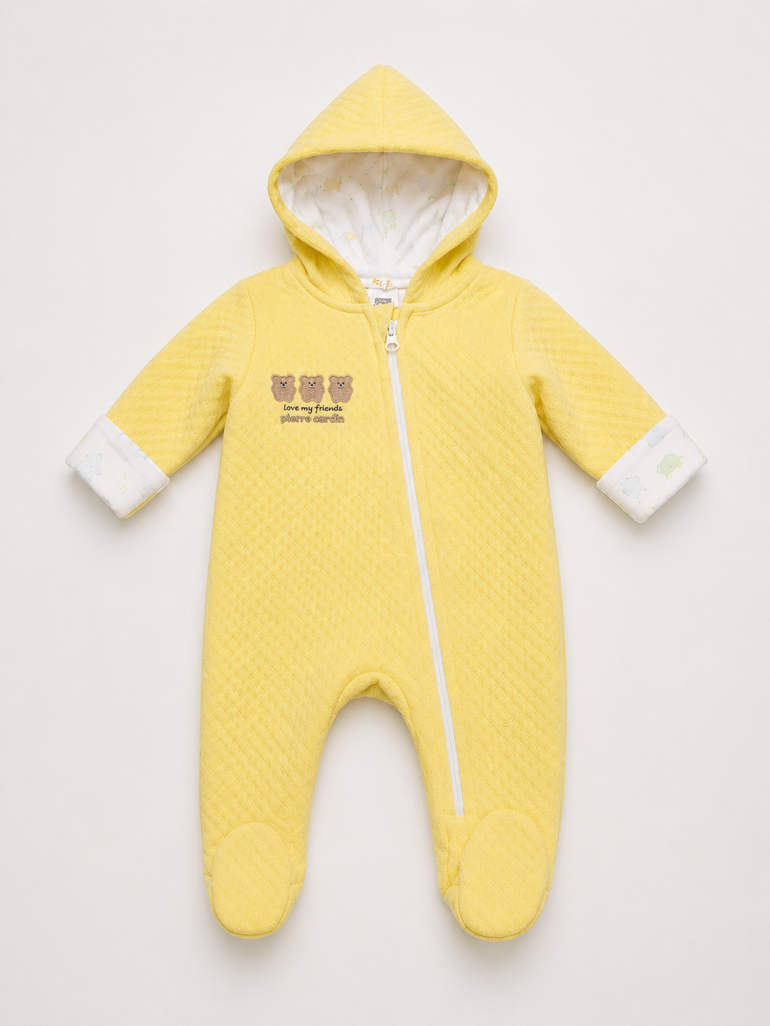 Pierre Cardin Yellow Baby Hooded Romper – Warm Footed Baby Jumpsuit