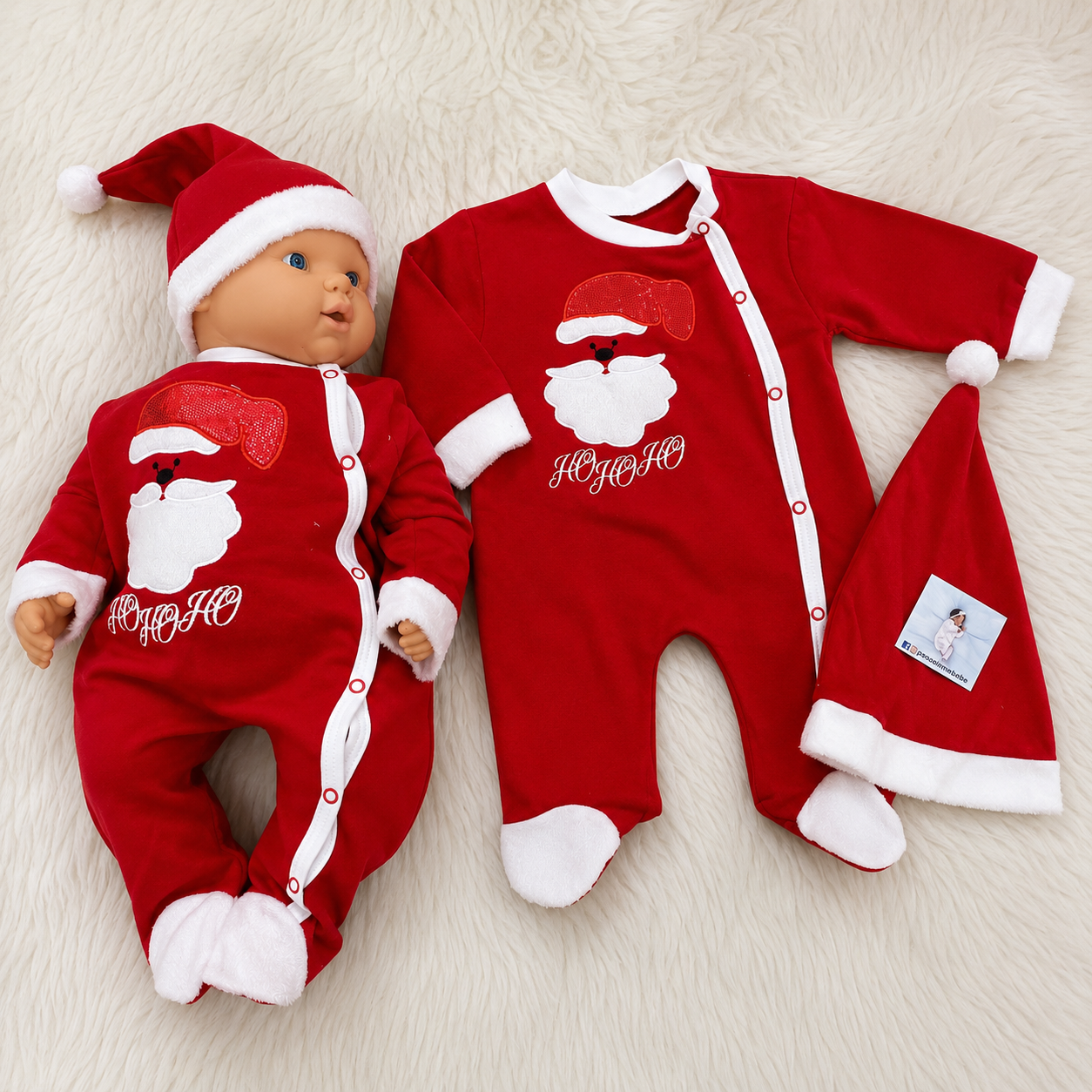 Christmas Baby Romper Set with Santa Hat – Red Festive Jumpsuit Size 68