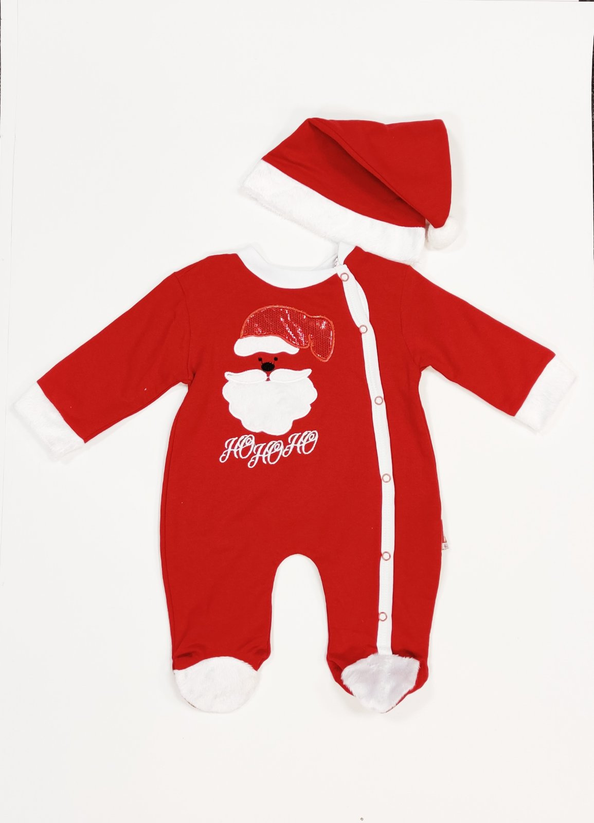Christmas Baby Romper Set with Santa Hat – Red Festive Jumpsuit Size 68
