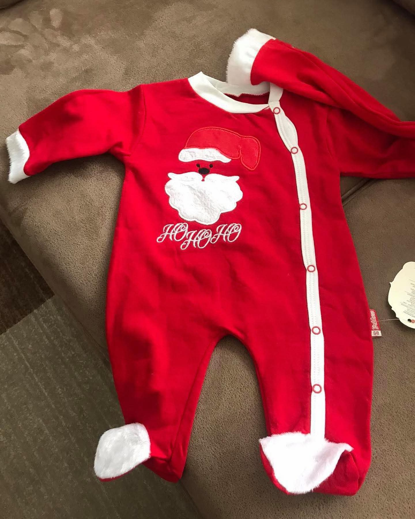 Christmas Baby Romper Set with Santa Hat – Red Festive Jumpsuit Size 68
