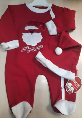 Christmas Baby Romper Set with Santa Hat – Red Festive Jumpsuit Size 68