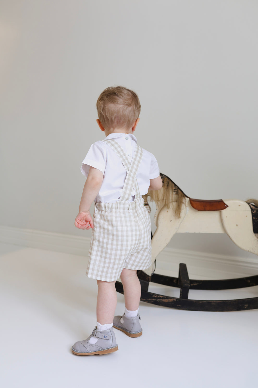 Aquababy Collection Beige Gingham Romper & White Shirt Set with Bowtie for Babies (0–9 Months)