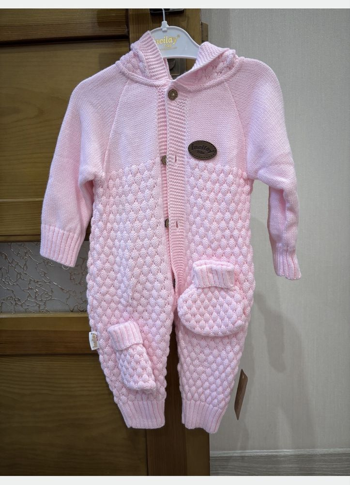 Baby Hooded Knit Romper with Popcorn Texture & Wooden Buttons