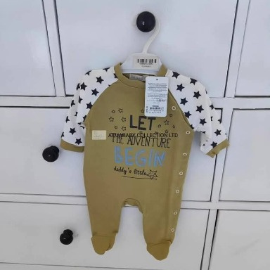Mustard Yellow Baby Romper with Star Print Sleeves 0–3M & 6–9M