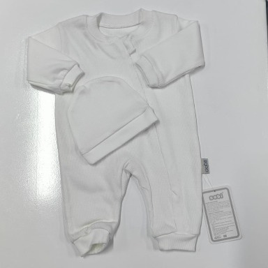White Newborn Baby Sleepsuit & Hat Set in Soft Interlock Cotton