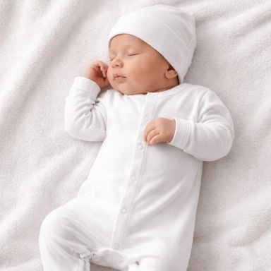 White Newborn Baby Sleepsuit & Hat Set in Soft Interlock Cotton