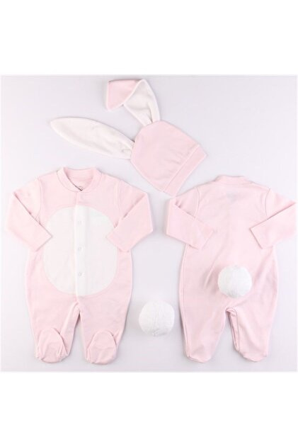 Mini Ropa Pink Bunny Jumpsuit Set with Rabbit Ear Hat & Mittens