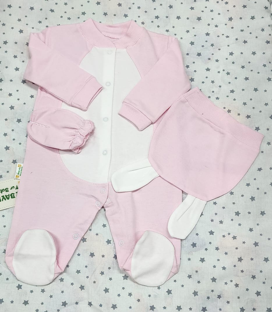 Mini Ropa Pink Bunny Jumpsuit Set with Rabbit Ear Hat & Mittens