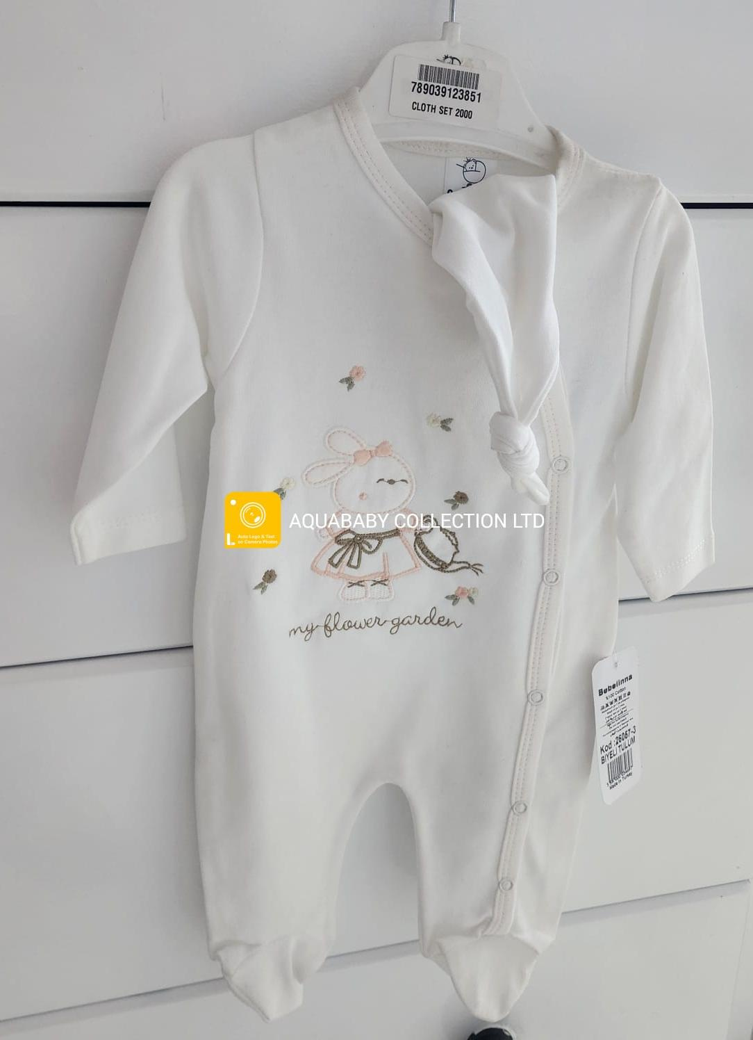 Bebelinna Baby Footed Sleepsuit & Knotted Hat Set | Soft Cotton Newborn Outfit