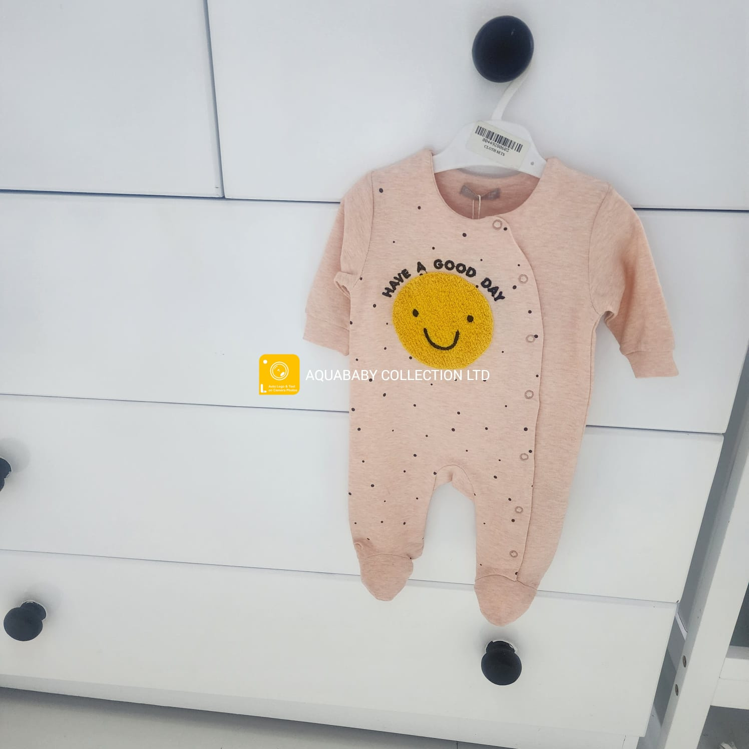 Salmon Pink Footed Baby Pajama with Smiley Face | Cotton Baby Pajacyk