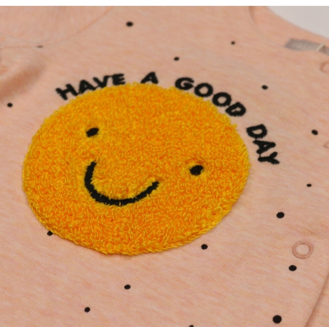 Salmon Pink Footed Baby Pajama with Smiley Face | Cotton Baby Pajacyk