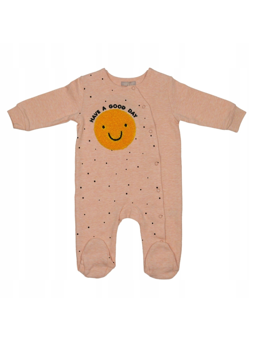 Salmon Pink Footed Baby Pajama with Smiley Face | Cotton Baby Pajacyk