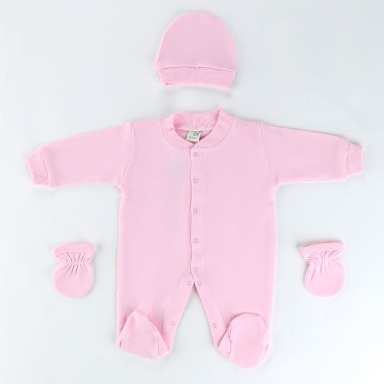 Pink Footed Baby Romper Set with Mittens & Bow | Newborn Babygrow