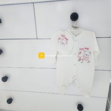 Cotton Baby Romper & Hat Set – Cute Baby Teddy Bear Footed Outfit