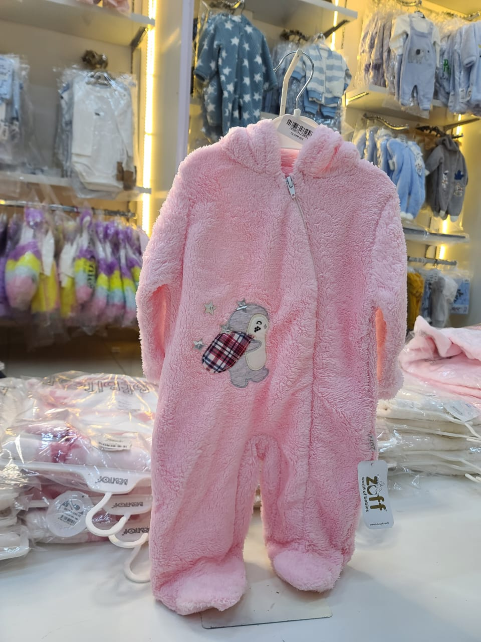 Zuff Pink Fleece Baby Romper Hooded Snowsuit