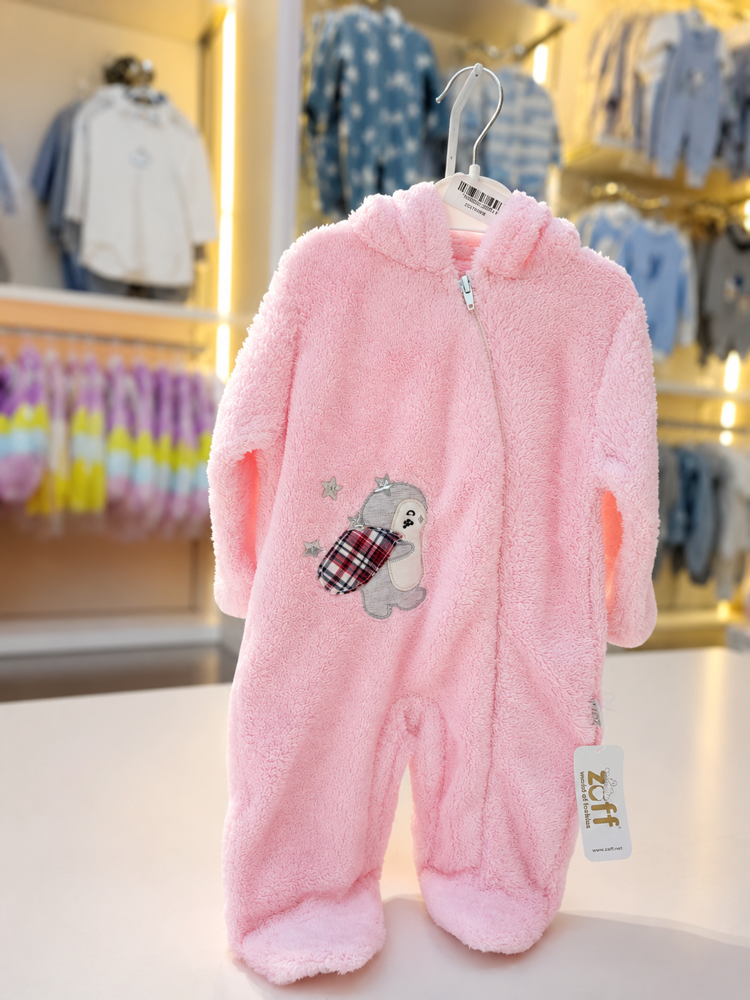 Zuff Pink Fleece Baby Romper Hooded Snowsuit