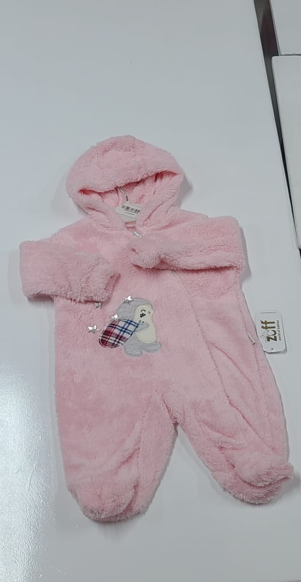 Zuff Pink Fleece Baby Romper Hooded Snowsuit