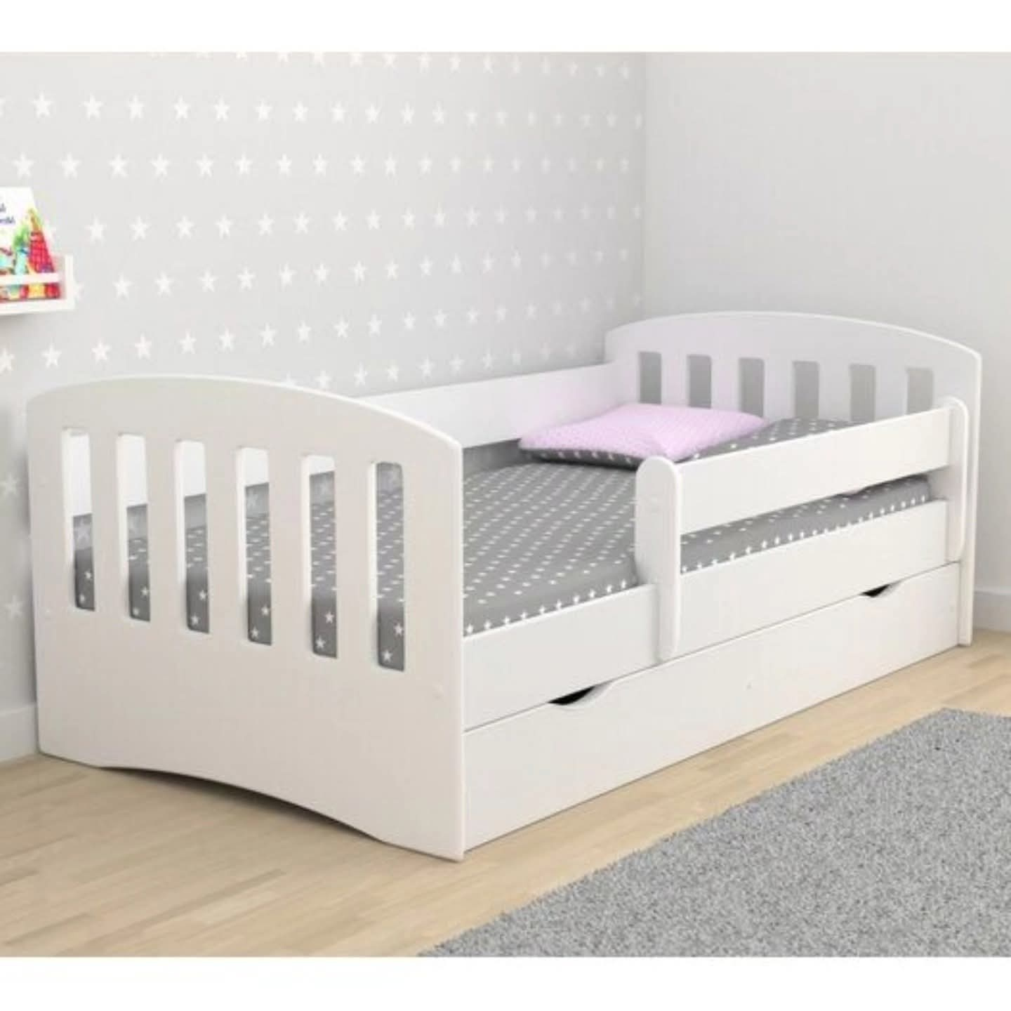 Wooden Toddler Bed with Storage Drawers & Safety Side Rails